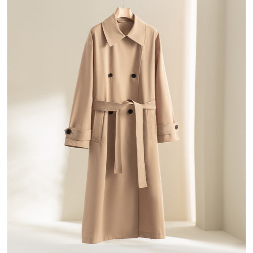 Herren Langer Doppelreihiger Trenchcoat mit Oversize-Schnitt und Reverskragen Drune