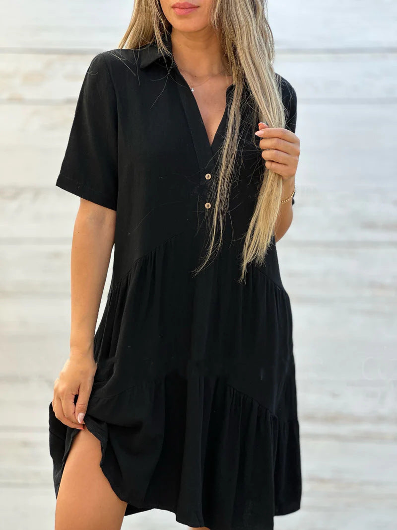 Damen lockeres Hemdkleid mit Knopfdetails und fließendem Saum Drune
