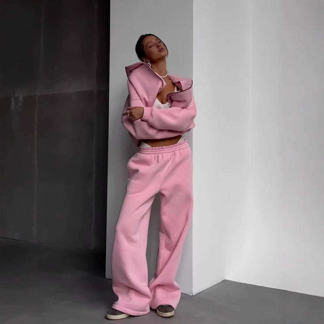 Damen Oversized Kapuzenjacke und Sweathose Set Drune