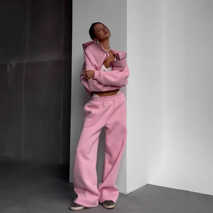 Damen Oversized Kapuzenjacke und Sweathose Set Drune