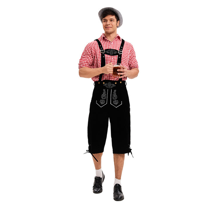 Herren nan traditionelle Trachtenlederhose mit verstellbaren Trägern und stickierter Vorderpasse Drune