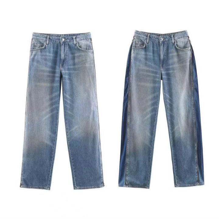 Damen Weite High‑Waist Jeans mit geradem Bein und Vintage-Wash Drune
