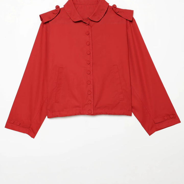 Damen Kurze Boxy-Utility-Jacke mit überlappendem Kragen und Knopfdetail Drune