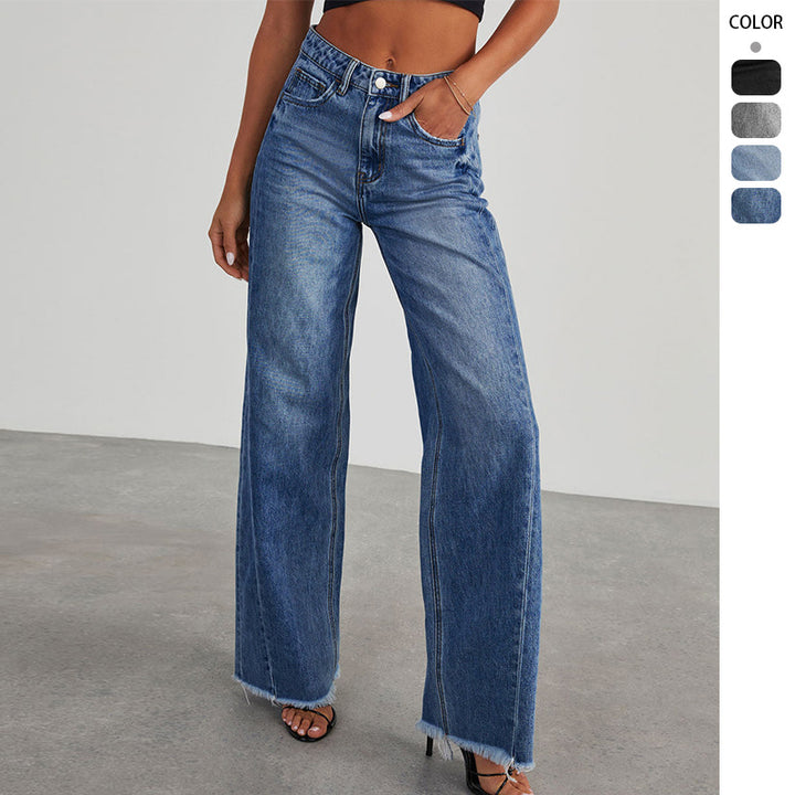 Damen Weit geschnittene Denim-Jeans mit fransigem Saum Drune