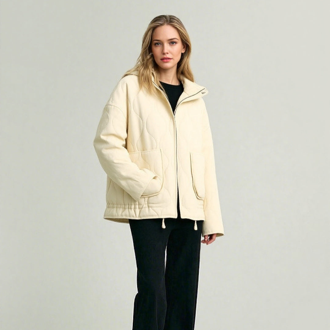 Unisex Stepp-Überjacke mit Stehkragen, aufgesetzten Taschen und Kordelzug Drune