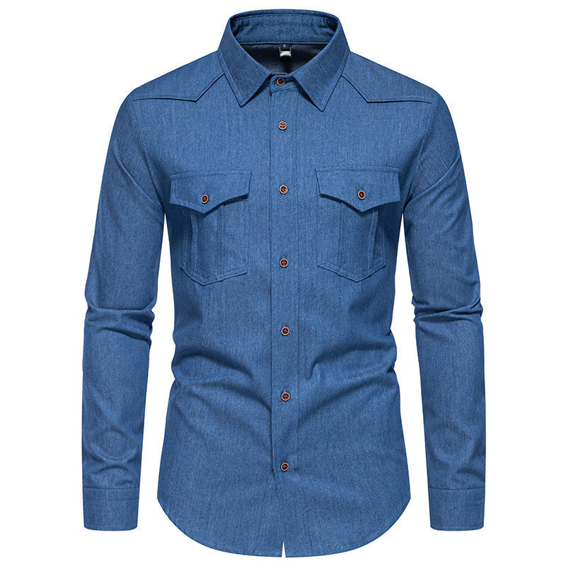 Herren Jeanshemd mit Western‑Yoke, aufgesetzten Brusttaschen und schmaler Casual‑Passform Drune