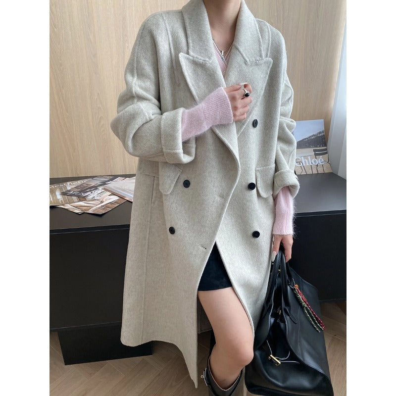 Damen eleganter Oversized-Mantel mit doppelter Knopfleiste und praktischen Taschen Drune