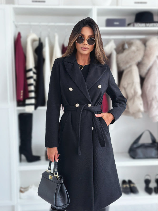 Damen Doppelt genähter Trenchcoat mit taillierbarem Gürtel und eleganter Struktur Drune