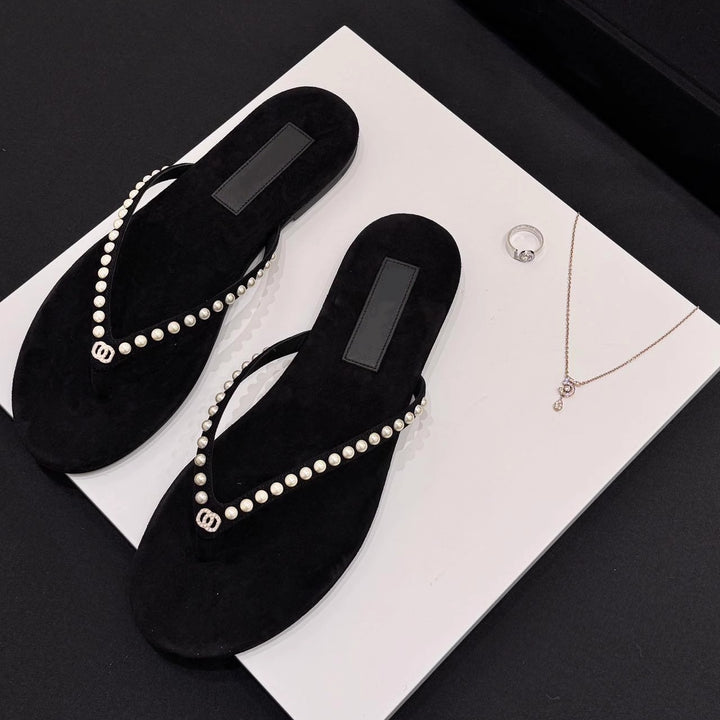 Damen Luxus Wildleder Flip Flops mit elegantem Dekor Drune