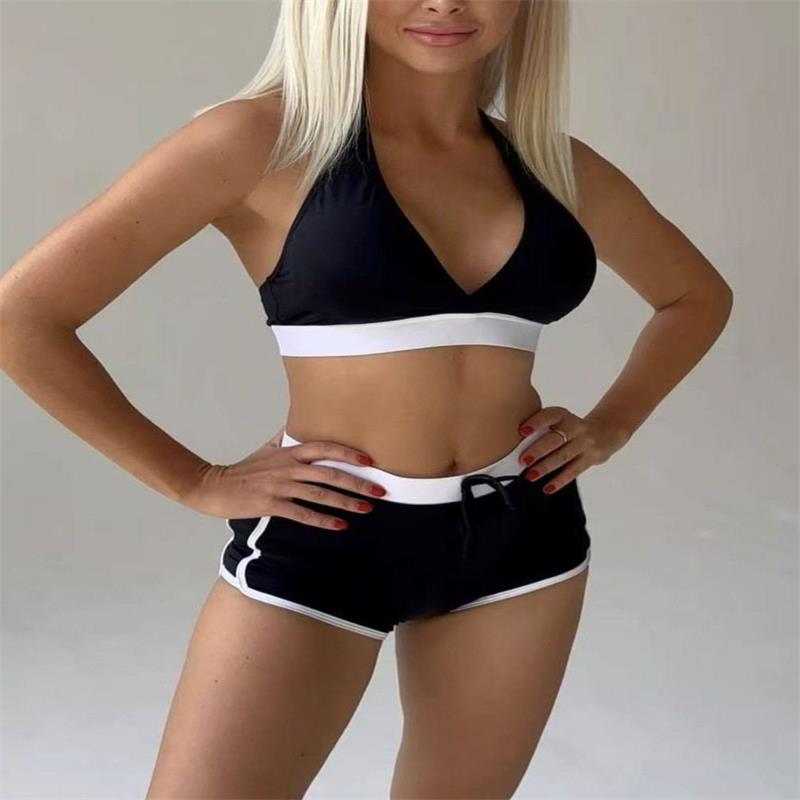 Damen Sport-Bikini-Set mit verstellbaren Trägern und hochgeschnittenen Shorts Drune