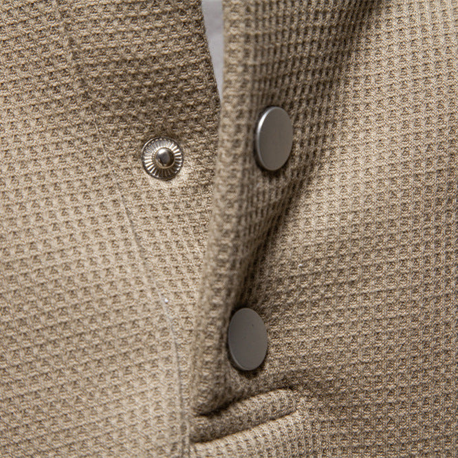Herren nan Waffelstruktur-Henley-Pullover mit kurzem Druckknopfverschluss und Rippbündchen Drune