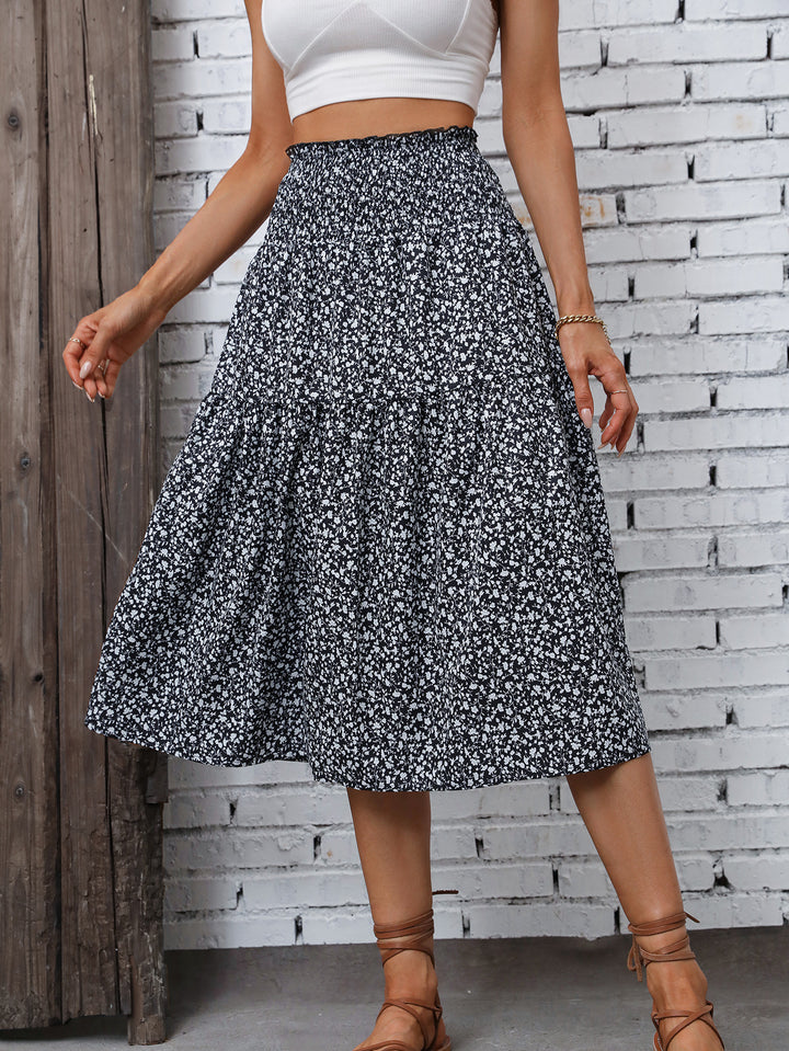 Damen Midirock mit elastischem Taillenbund und floralem Design Drune