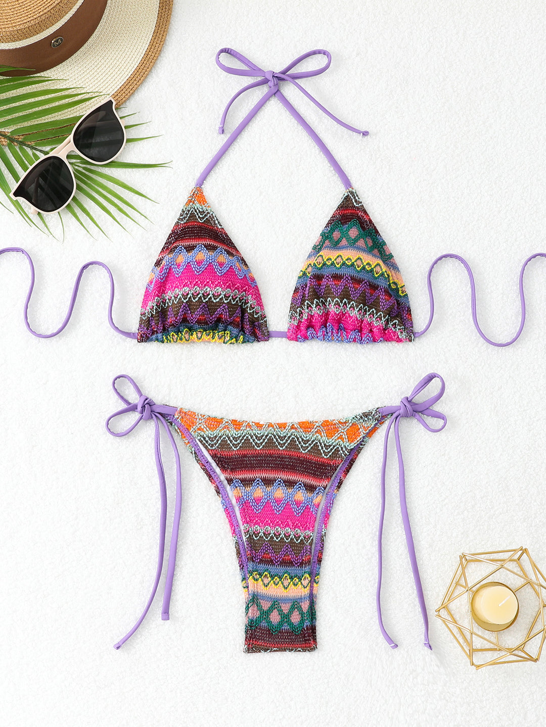 Damen Triangel-Bikini mit buntem Ethno-Muster Drune
