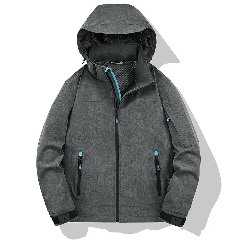 Herren Atmungsaktive Softshell-Outdoorjacke mit Kapuze, verschweißten Reißnähten und Ärmel-Tasche Drune