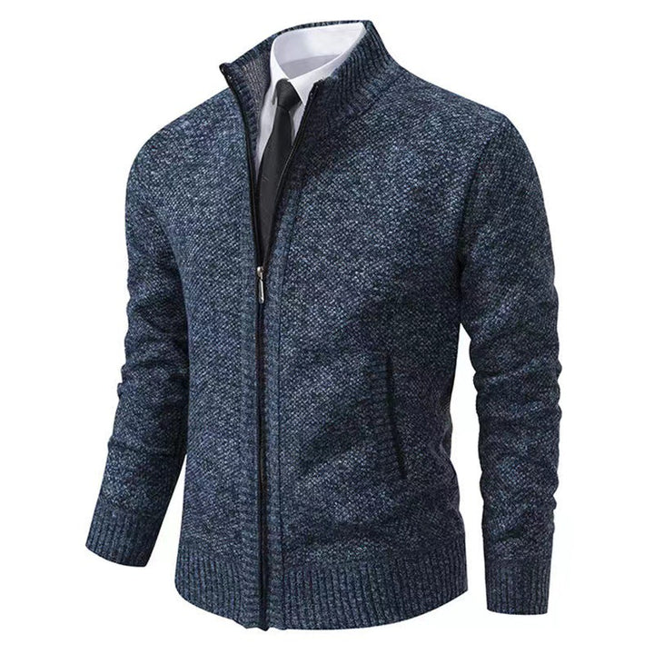 Herren nan melierte Strickzipjacke mit hohem Stehkragen, feiner Struktur und verdeckten Eingrifftaschen Drune