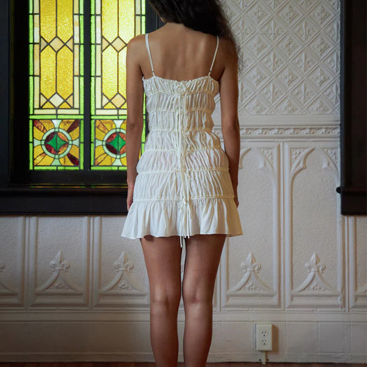 Damen Kurzkleid mit Raffung und verstellbaren Trägern Drune