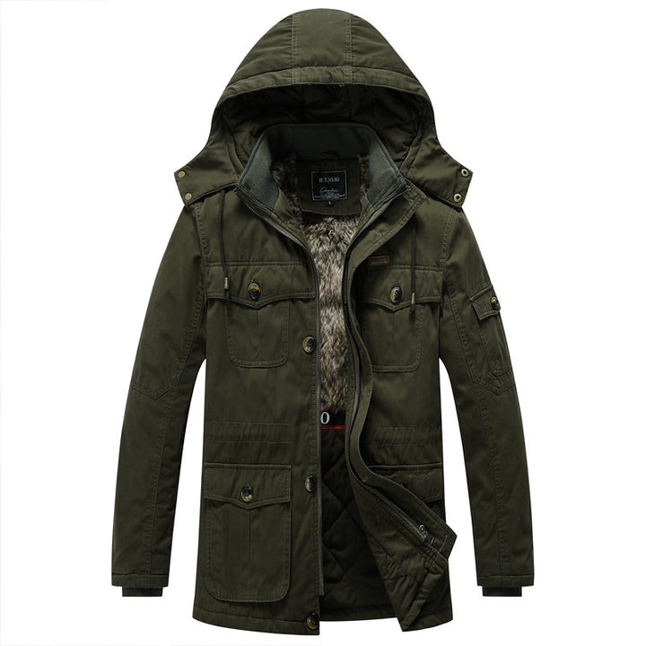 Herren Canvas-Parka mit gesteppter Thermofütterung, Kunstfell-Innenfutter und Kapuze Drune