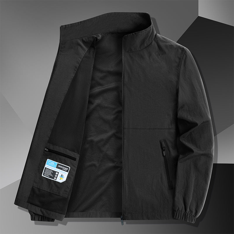 Herren Leichte Baumwoll-Mix-Übergangsjacke mit Stehkragen und verdecktem Reißverschluss Drune
