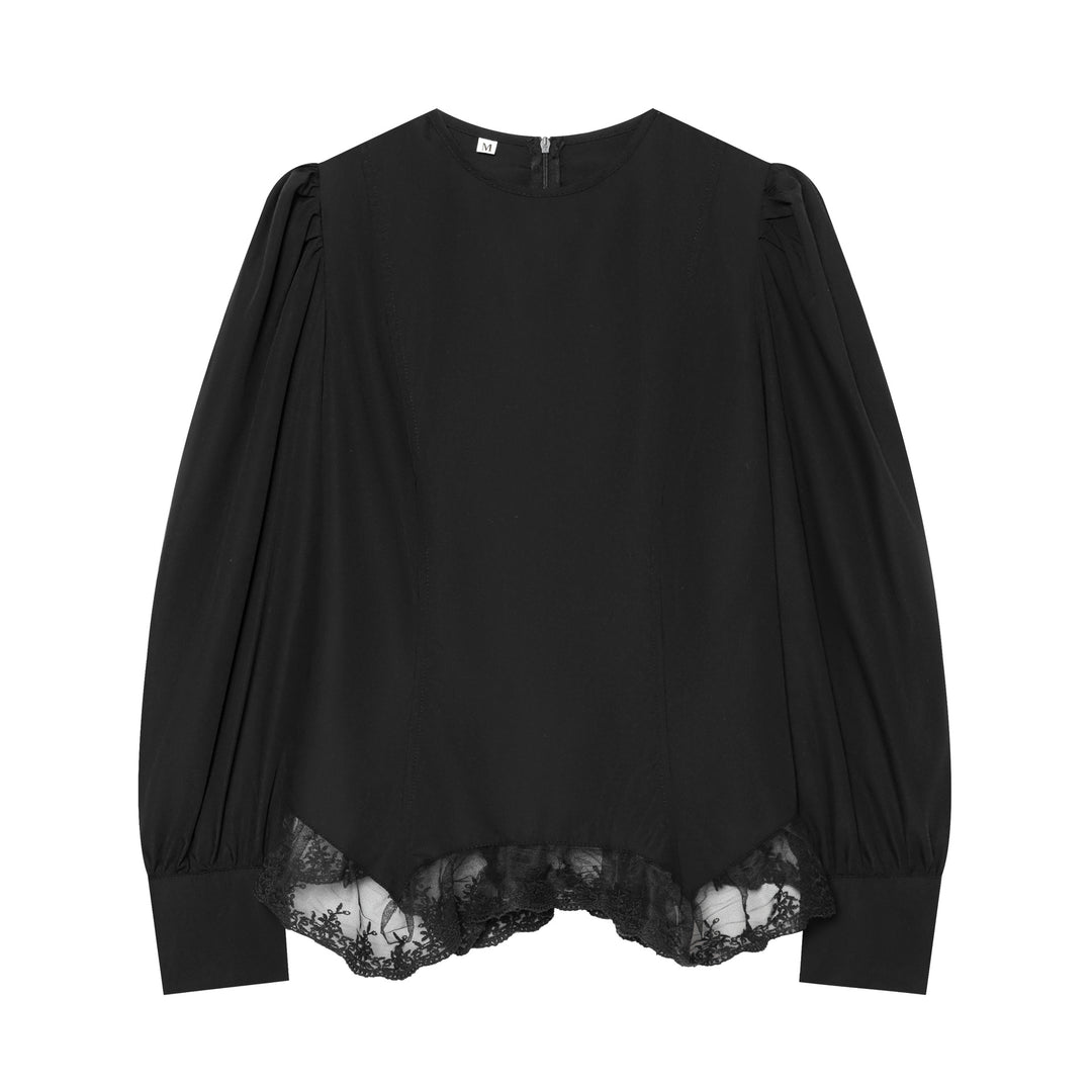 Damen Bluse mit Ballonärmeln und Spitzenbesatz Drune
