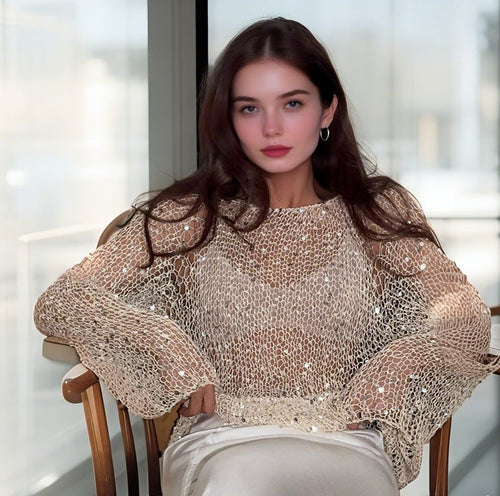 Damen lässiger Knit-Pullover mit transparentem Design Drune