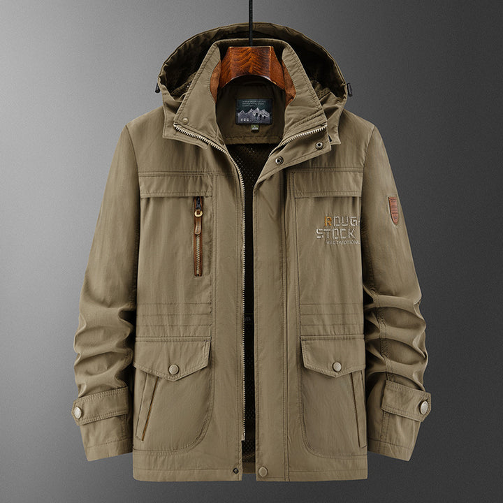 Herren Technische Feldjacke mit Kapuze, Multifunktionstaschen und atmungsaktivem Meshfutter Drune