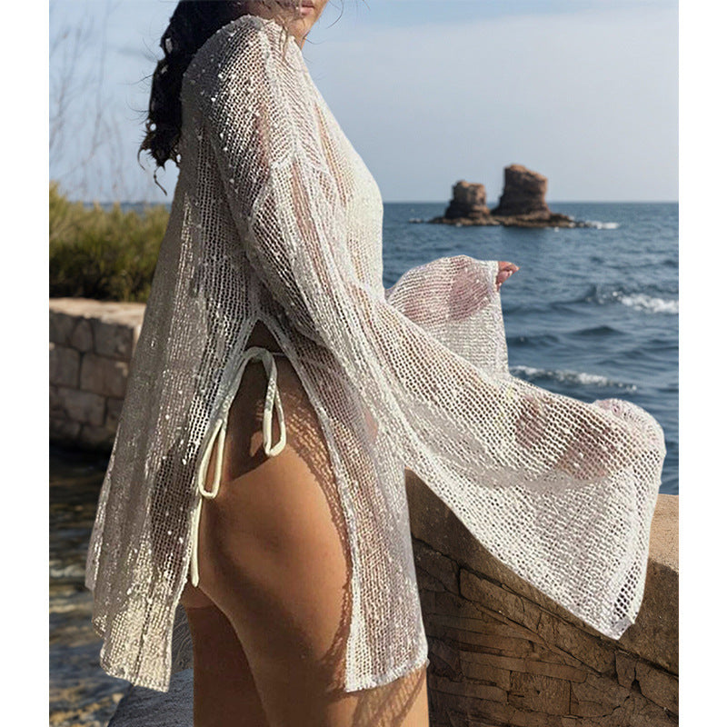 Damen transparente Strandbluse mit funkelndem Effekt Drune