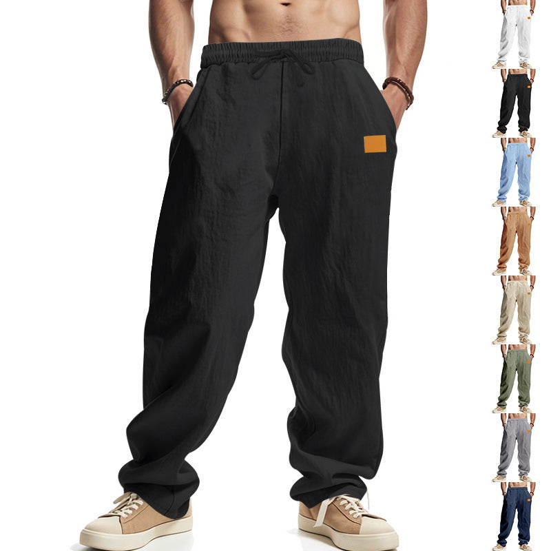 Herren nan lässige Oversize-Leinen-Jogginghose mit Elastikbund, Kordelzug und seitlichen Eingrifftaschen Drune