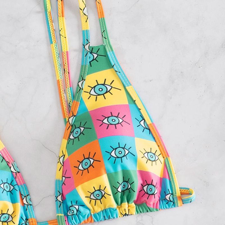 Damen Bikini-Set mit farbenfrohem geometrischem Muster und verstellbaren Trägern Drune
