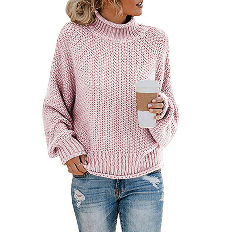 Damen Grobstrick Pullover mit hochgeschlossenem Kragen und lässigem Schnitt Drune