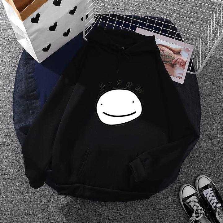 Unisex nan Oversize-Kapuzenpullover mit minimalistischem Smiley-Print, weichem Fleece-Innenfutter und praktischer Kängurutasche Drune