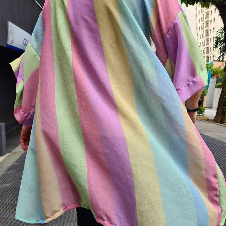 Damen Leichter Oversize-Kimono-Cardigan mit Längsstreifen und offenem Schnitt Drune