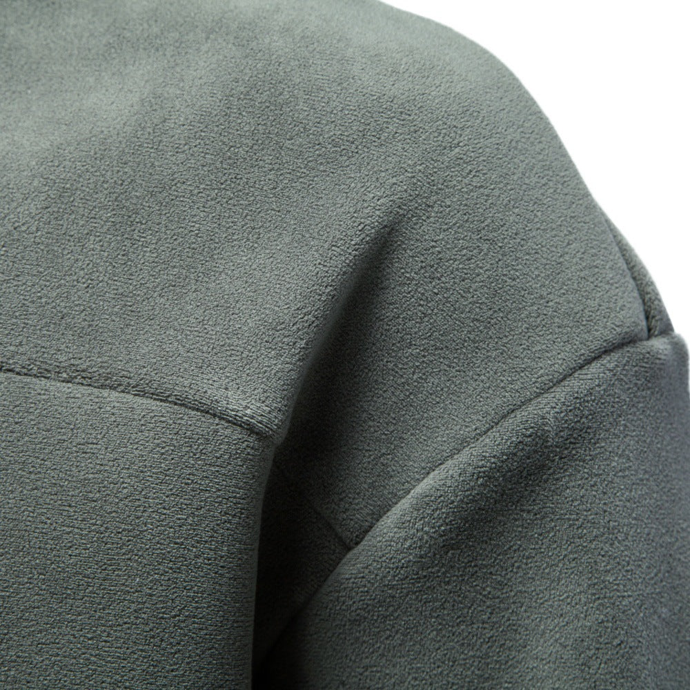 Herren Kuscheliger Microfleece Pullover mit Stehkragen und schrägen Ziernähten Drune