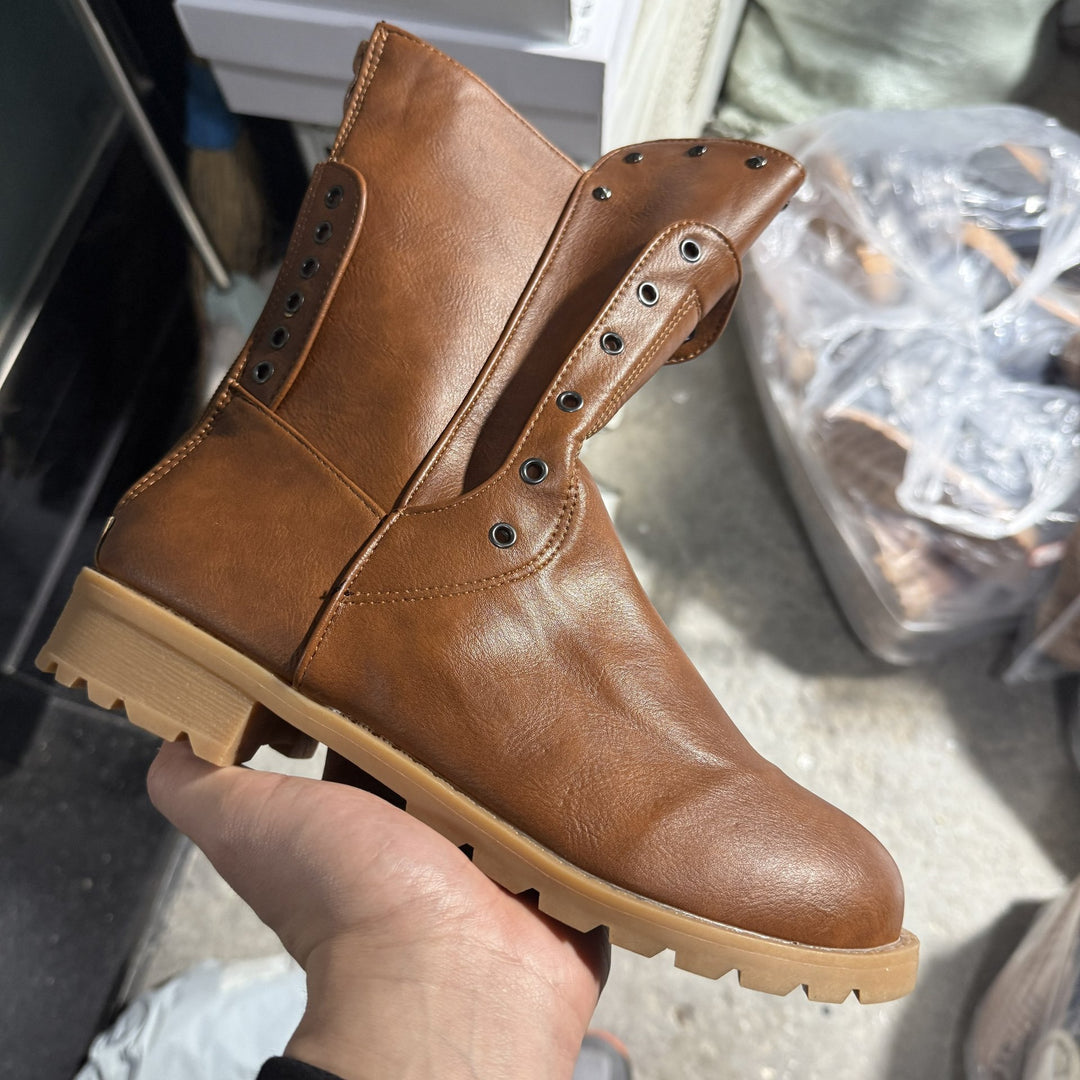 Damen Schnürstiefel im Vintage-Look aus Lederimitat mit Nietenbesatz und niedrigem Blockabsatz Drune