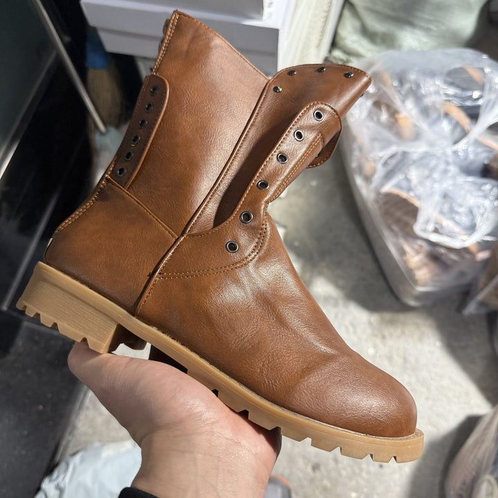 Damen Schnürstiefel im Vintage-Look aus Lederimitat mit Nietenbesatz und niedrigem Blockabsatz Drune
