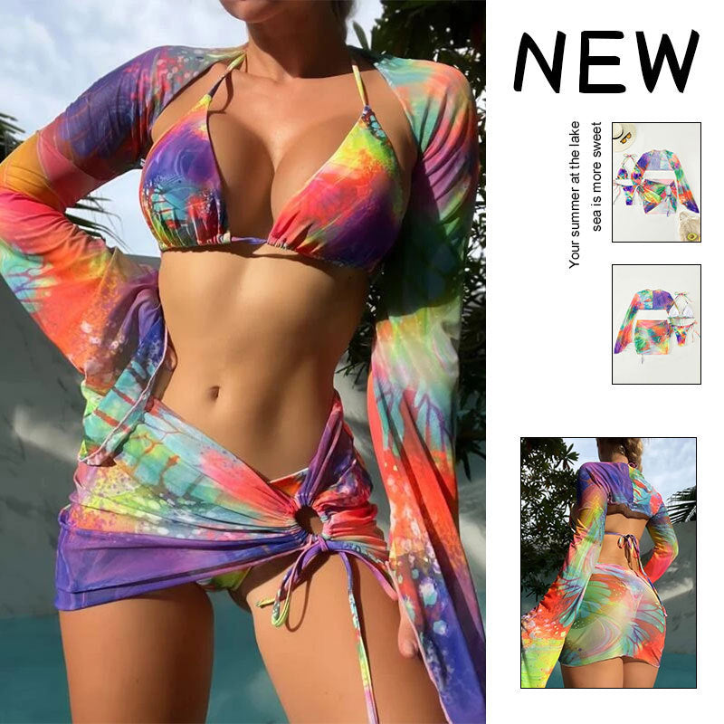 Damen Bikini-Set mit verlängerten Ärmeln und modischem Wickeldesign Drune