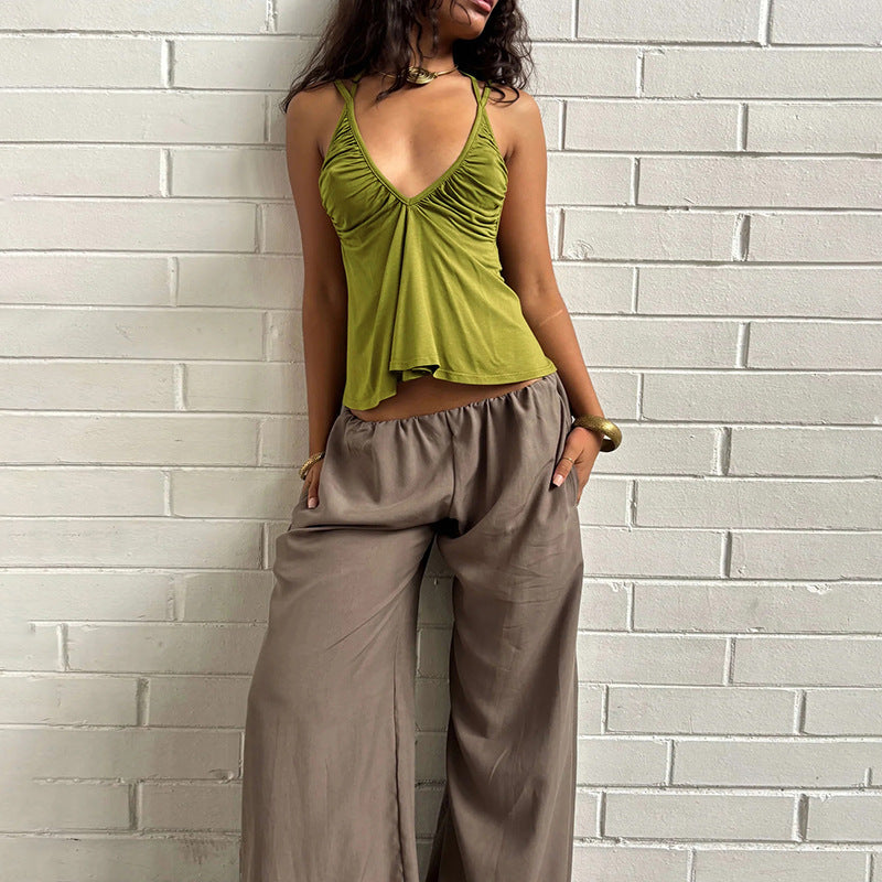 Damen Luftiges Spaghetti-Top mit gerafftem Design Drune
