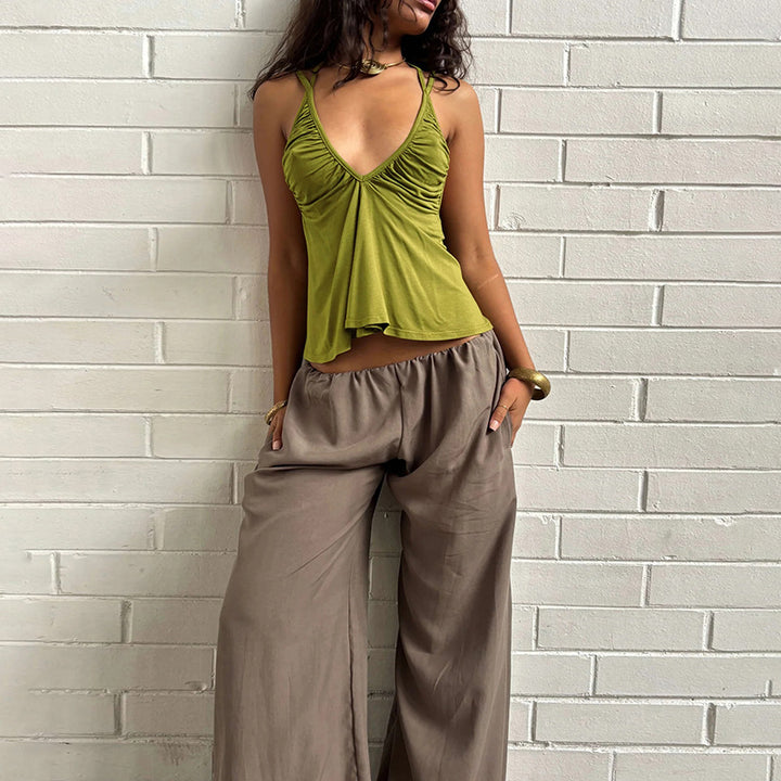Damen Luftiges Spaghetti-Top mit gerafftem Design Drune