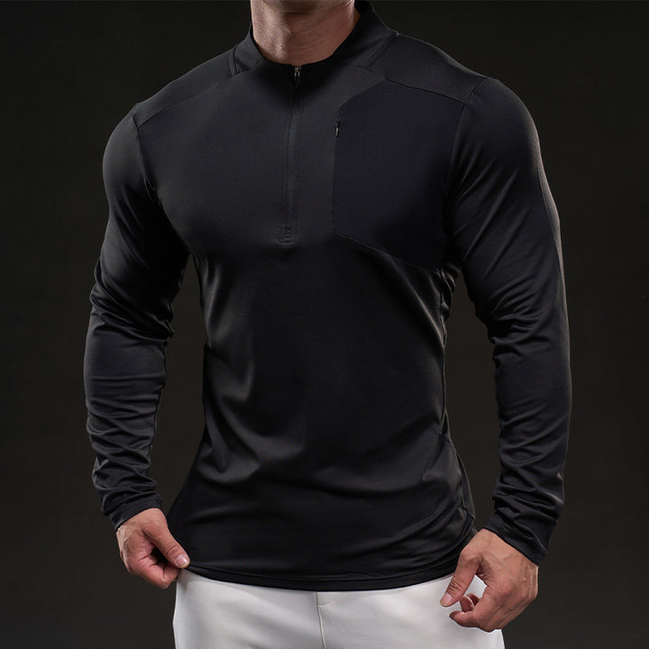 Herren Atmungsaktives Funktions-Langarmshirt mit kurzem Reißverschluss und Slim‑Fit Drune