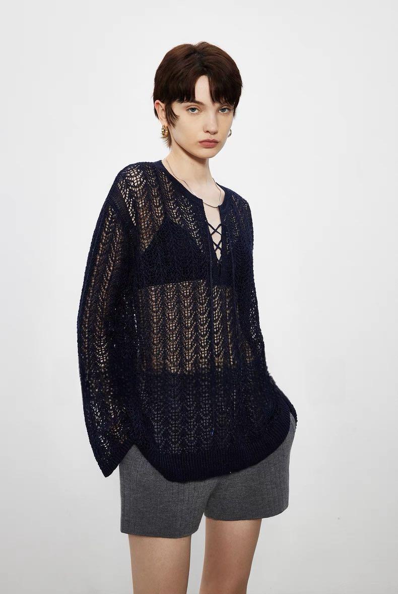 Damen luftiger Strickpulli mit raffiniertem Auschnitt Drune