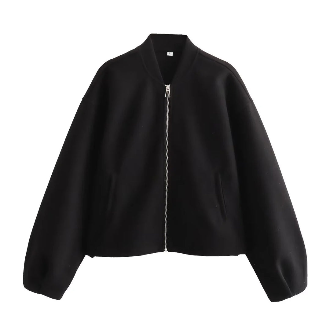 Damen nan kurz geschnittene minimalistische Bomberjacke mit verdecktem Reißverschluss und aufgesetzten Eingrifftaschen Drune