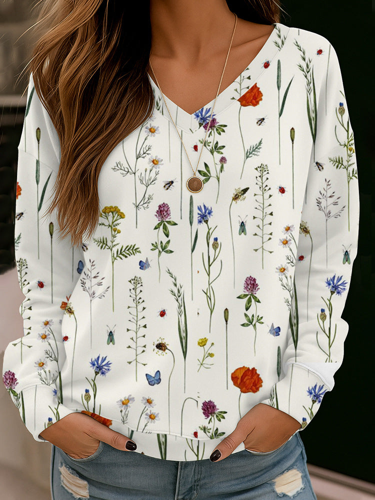 Damen Boho-Mandala V-Ausschnitt Oversize Sweatshirt mit weichem Sweatstoff Drune
