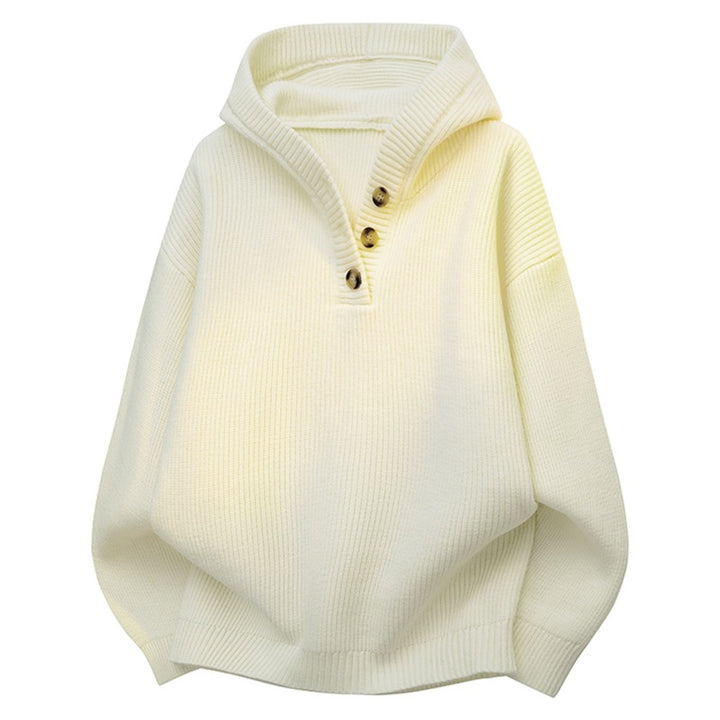 Damen Relaxed Kapuzenpullover aus geripptem Strick mit Halbsteg-Knopfleiste Drune
