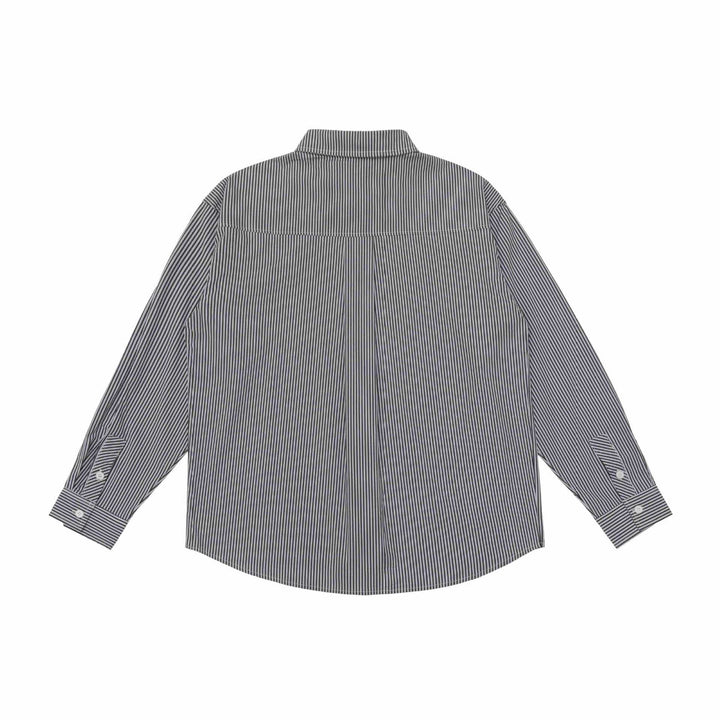 Unisex Oversize Streifenhemd mit Stickdetail und Kentkragen Drune