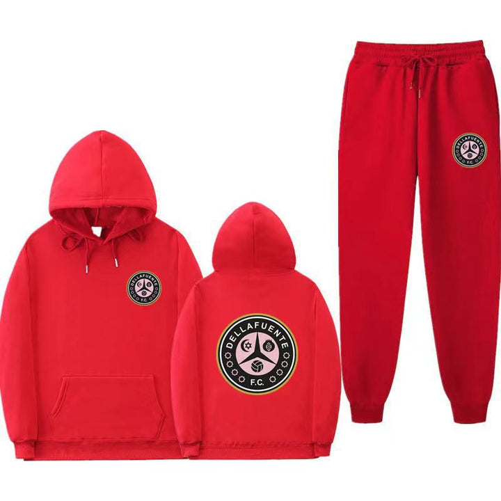 Damen bequeme Freizeit-Lounge-Anzug mit Kängurutasche und modernem Logo Drune