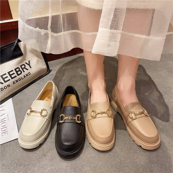 Damen Modische Chunky-Loafer mit profilierter Gummisohle, Kunstleder und dekorativer Metal-Applikation Drune