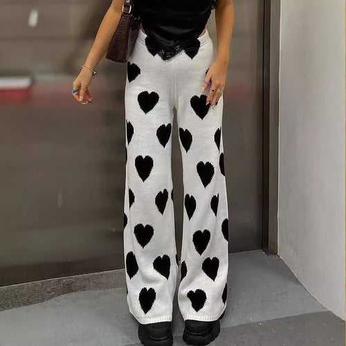 Damen Strickhose mit Herzmuster und weitem Bein Drune