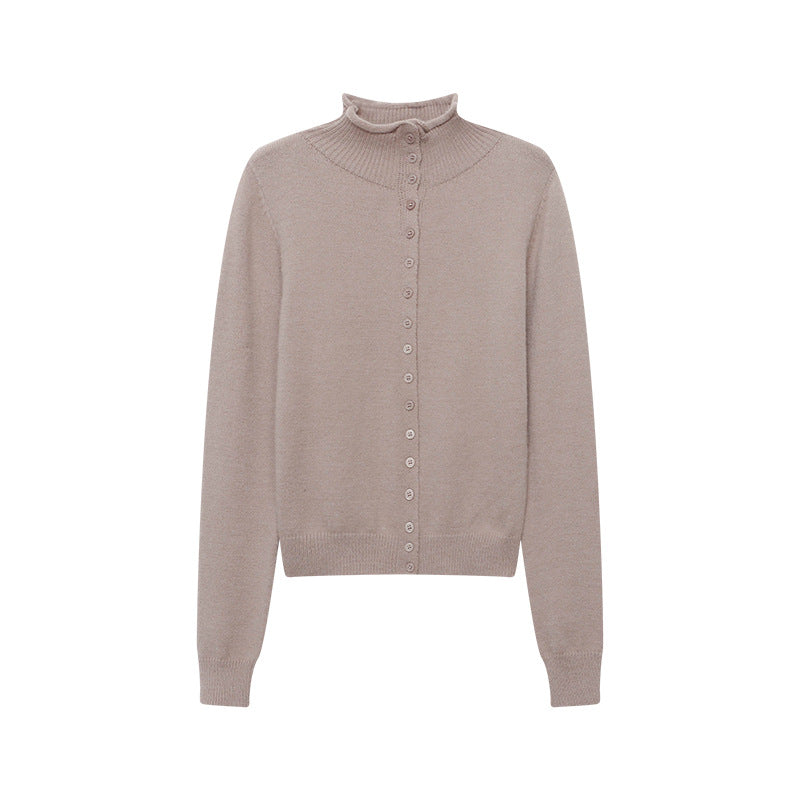 Damen eleganter Strickpullover mit Knopfleiste und hohem Kragen Drune