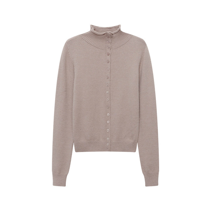 Damen eleganter Strickpullover mit Knopfleiste und hohem Kragen Drune