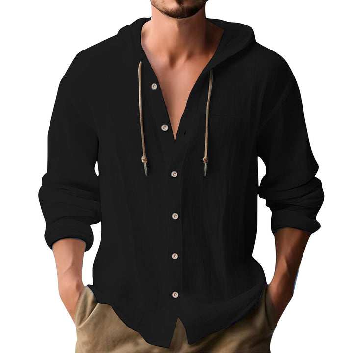 Herren lässiges Kapuzenshirt mit Knopfleiste und praktischen Taschen Drune