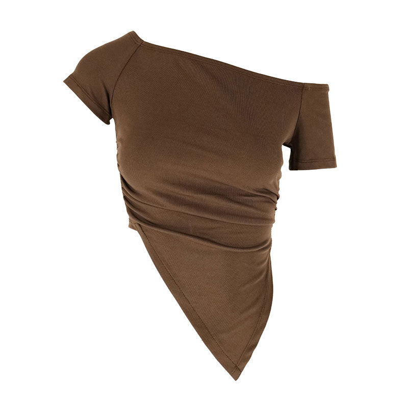 Damen asymmetrisches Crop-Top mit Raffung und einseitigem Schulterdesign Drune